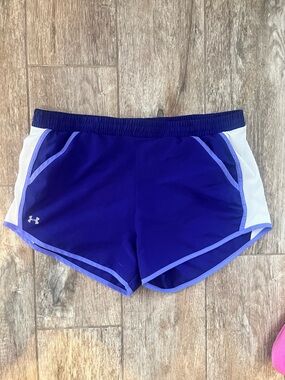 Under Armour Women's Royal Purple Athletic Shorts with White Panels - Medium